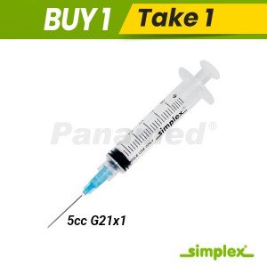 Simplex Disposable Syringe with Needle 5cc G21 x 1 LL, Sold by box of 100's